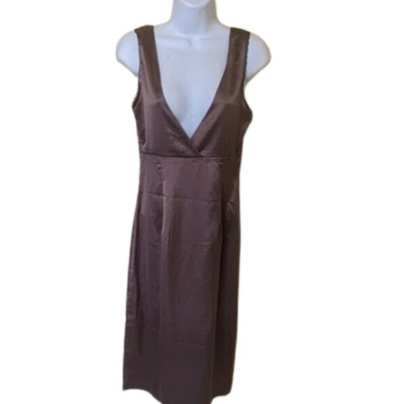 Brown Bronze Satin Dress Size Small - Picture 1 of 4